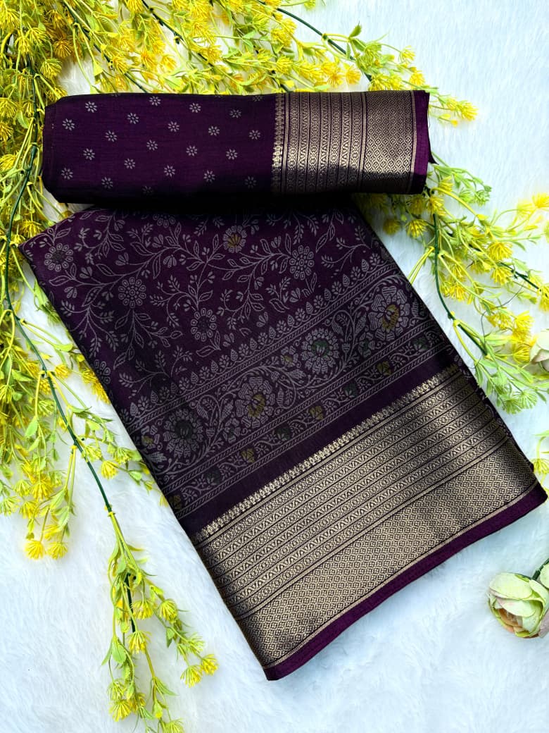 Kayatri New  Elegant Dola Silk Kalamkari Saree with Contrast Hamsa Zari Border