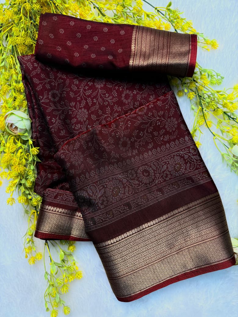 Kayatri New  Elegant Dola Silk Kalamkari Saree with Contrast Hamsa Zari Border