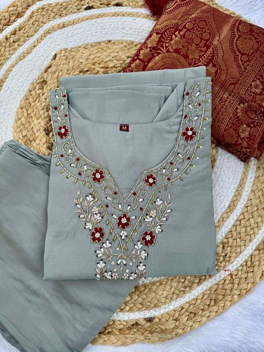 Kayatri New Premium Roman Silk Top and Bottom with Hand-Dyed Banarasi Dupatta