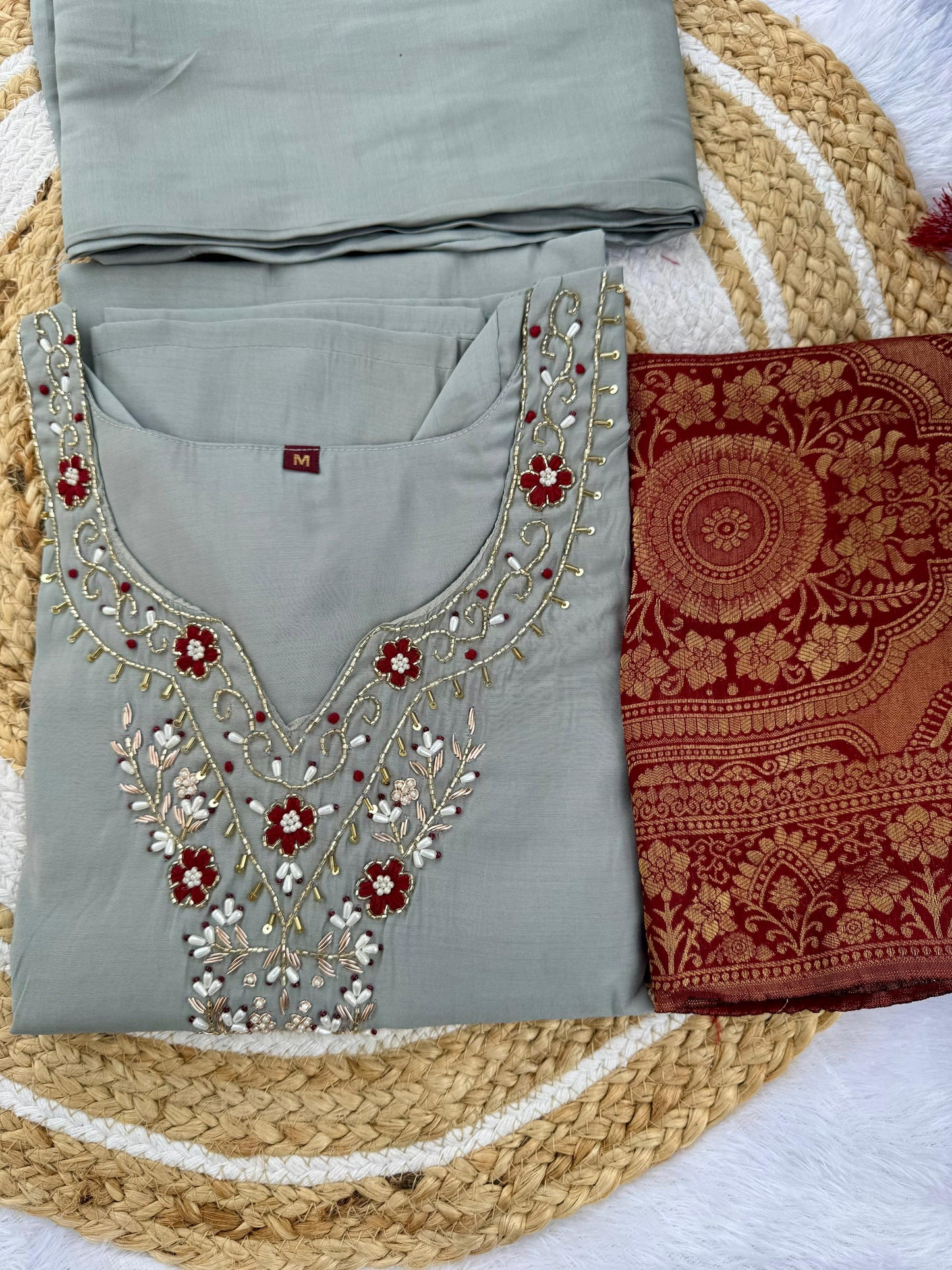 Kayatri New Premium Roman Silk Top and Bottom with Hand-Dyed Banarasi Dupatta