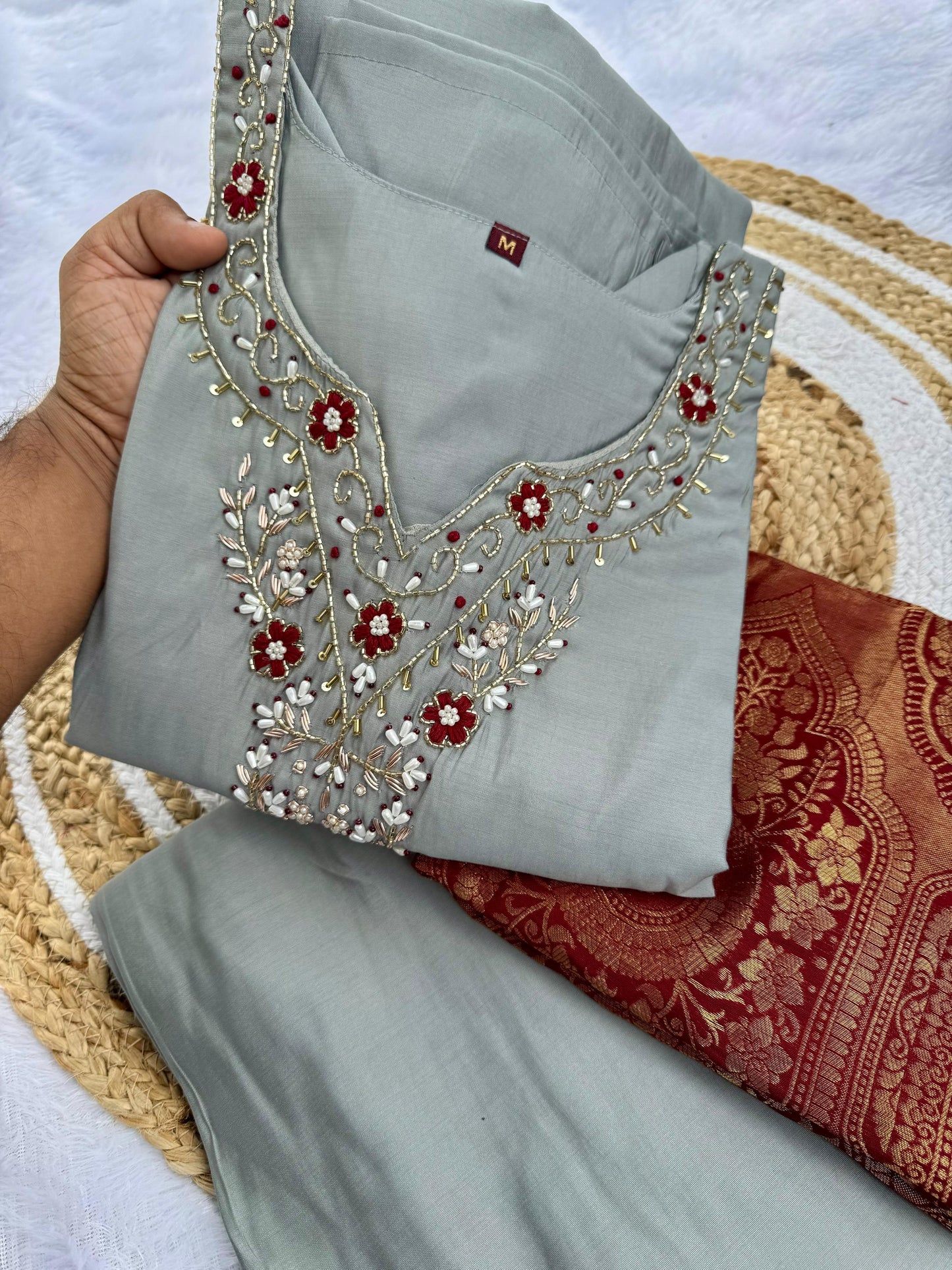 Kayatri New Premium Roman Silk Top and Bottom with Hand-Dyed Banarasi Dupatta