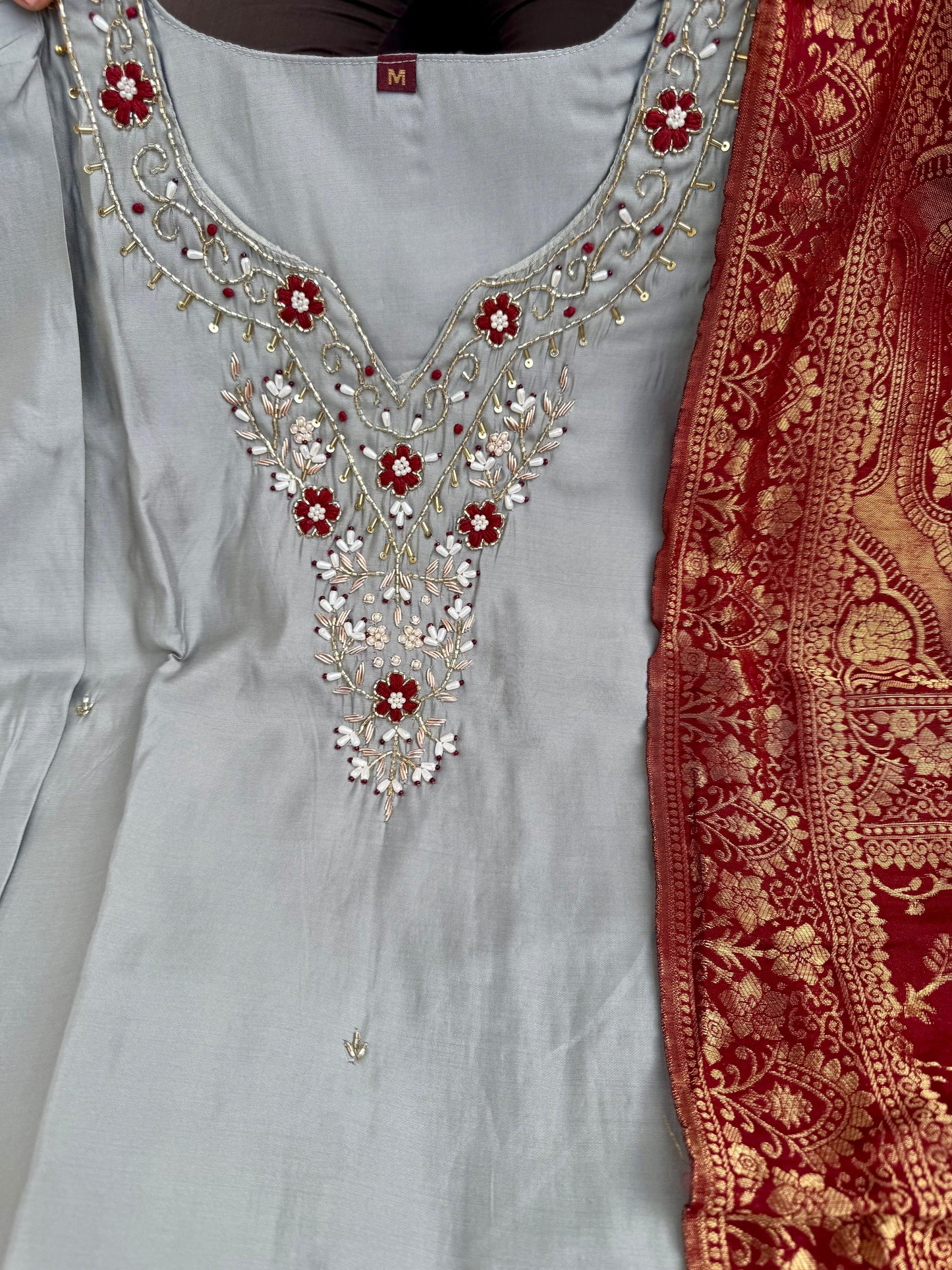 Kayatri New Premium Roman Silk Top and Bottom with Hand-Dyed Banarasi Dupatta