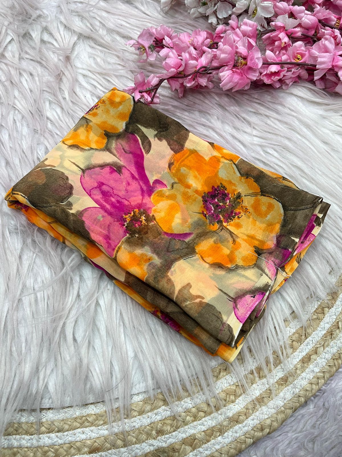 Kayatri New Elegant Floral Printed Wetless Georgette Saree with Same Fabric Blouse