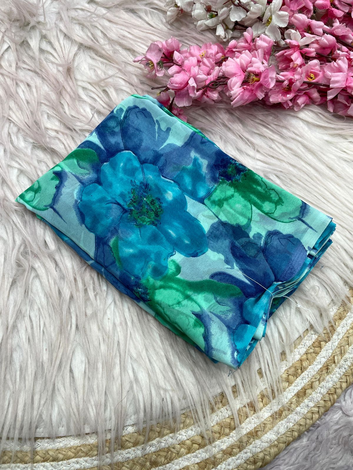 Kayatri New Elegant Floral Printed Wetless Georgette Saree with Same Fabric Blouse