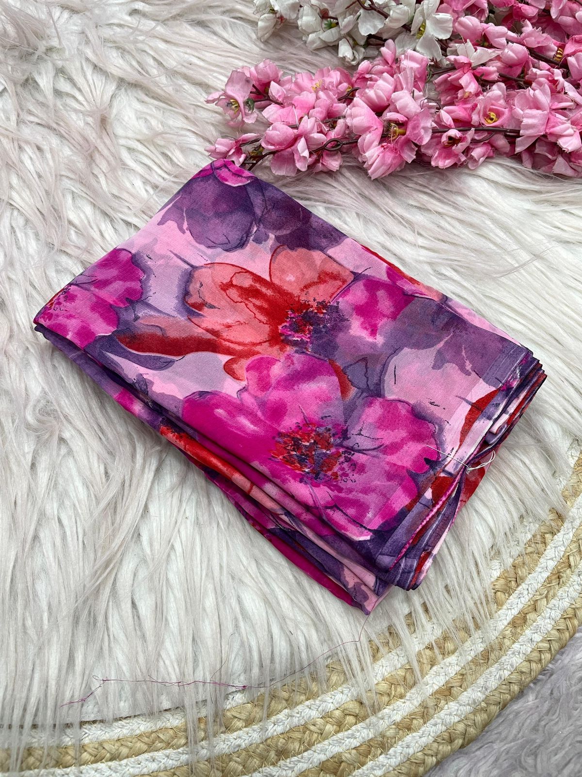 Kayatri New Elegant Floral Printed Wetless Georgette Saree with Same Fabric Blouse