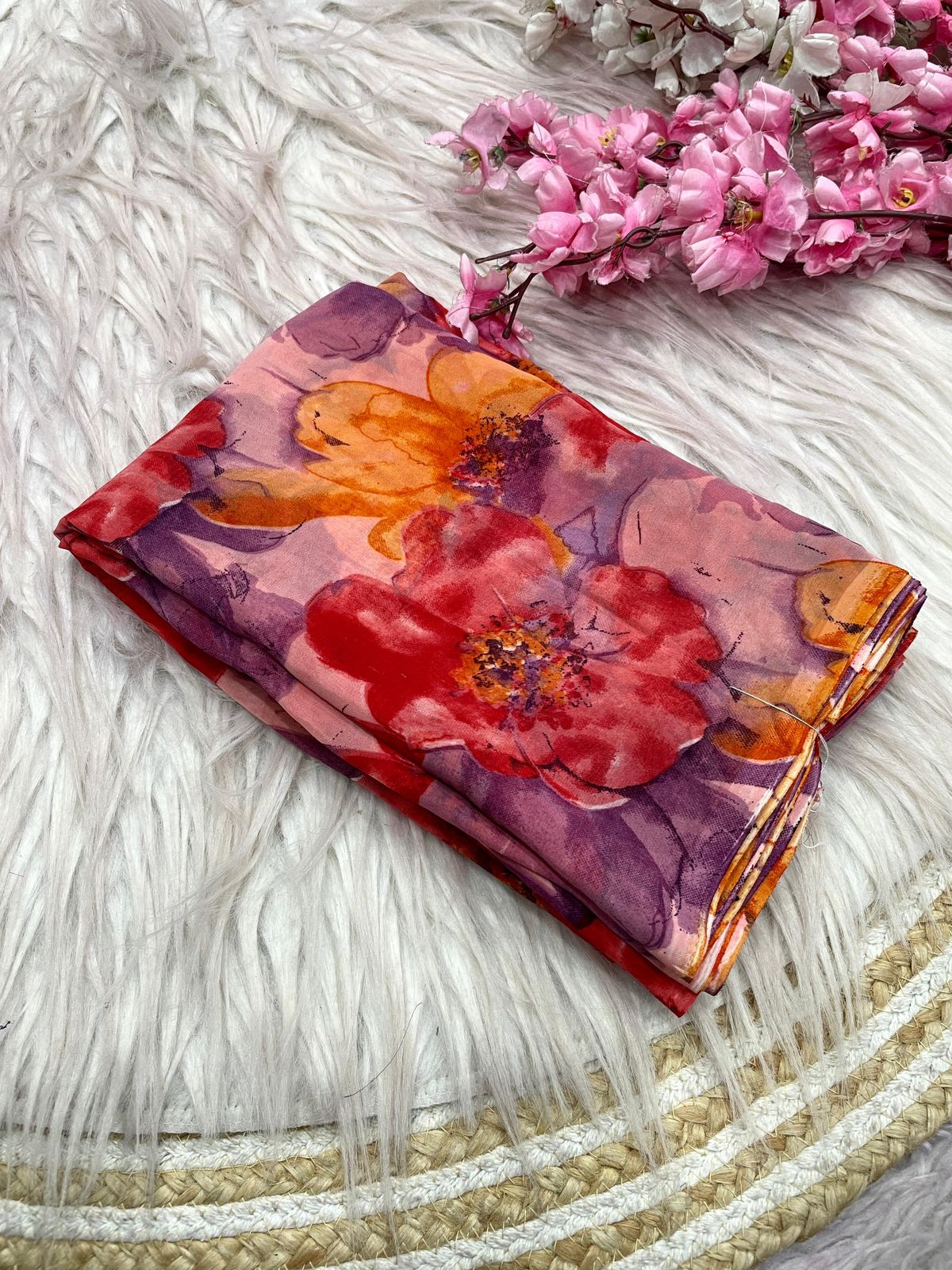 Kayatri New Elegant Floral Printed Wetless Georgette Saree with Same Fabric Blouse