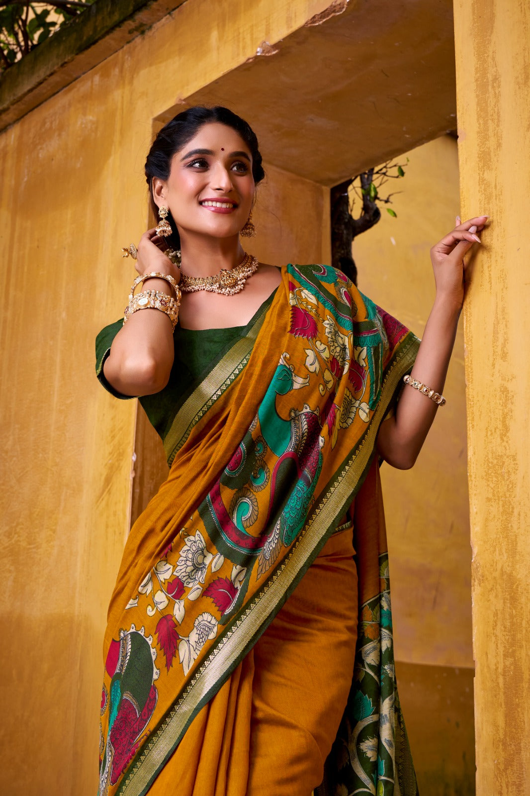 Kayatri New Traditional Kalamkari Printed Chanderi Saree with Zari Detailing