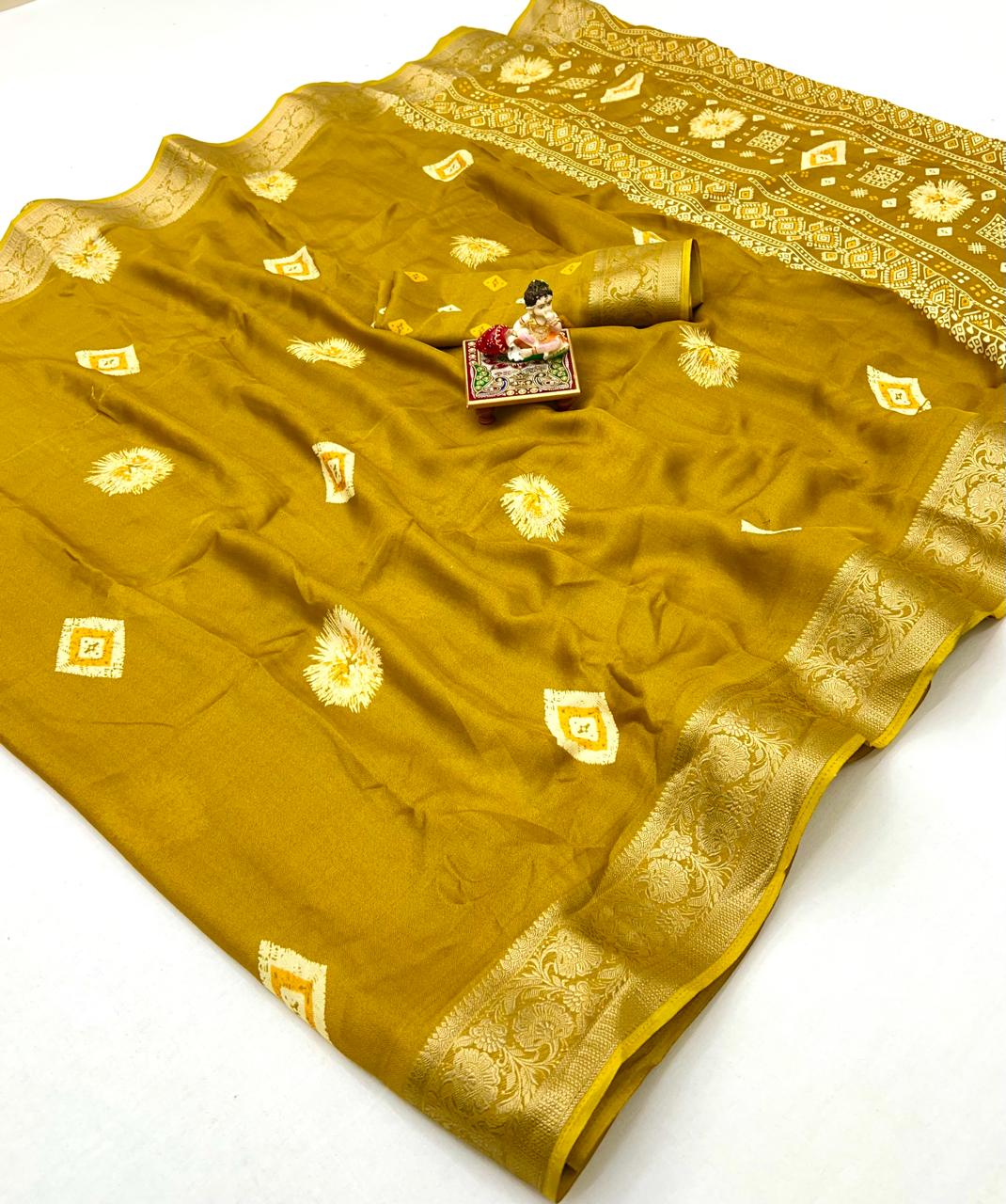 Kayatri New Premium Wedding Look Pure Moss Mellow Georgette Saree with Zari Detailing