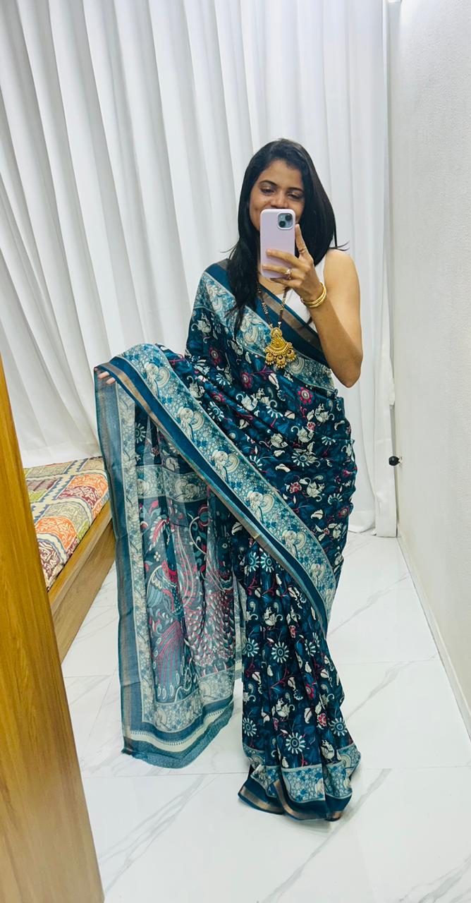 Kayatri New Beautiful Mul Mul Cotton Viscose Saree with Patola Pallu Design