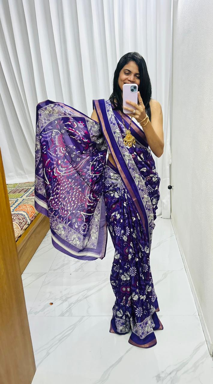 Kayatri New Beautiful Mul Mul Cotton Viscose Saree with Patola Pallu Design