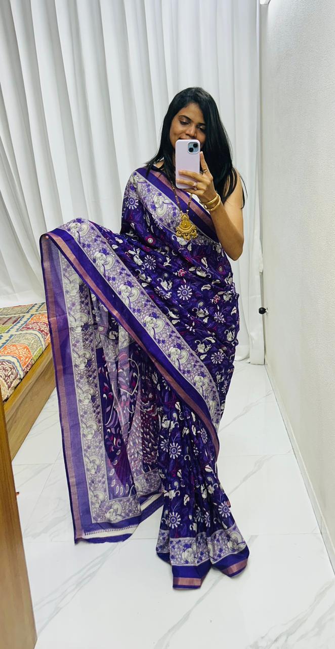 Kayatri New Beautiful Mul Mul Cotton Viscose Saree with Patola Pallu Design