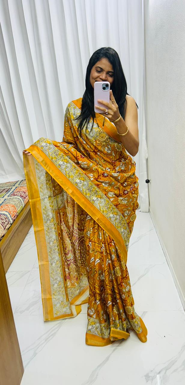 Kayatri New Beautiful Mul Mul Cotton Viscose Saree with Patola Pallu Design