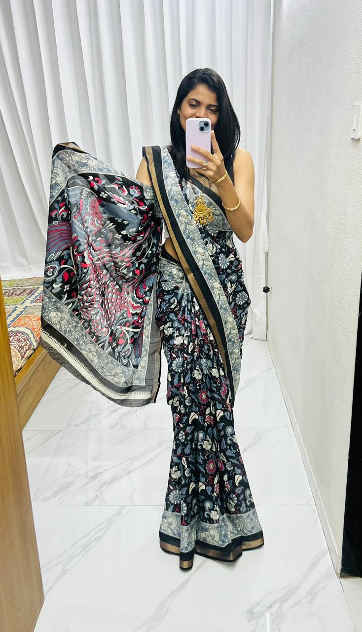 Kayatri New Beautiful Mul Mul Cotton Viscose Saree with Patola Pallu Design