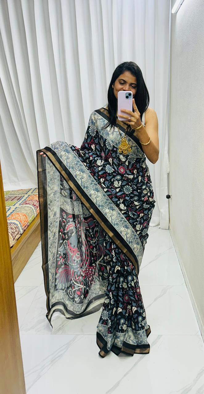 Kayatri New Beautiful Mul Mul Cotton Viscose Saree with Patola Pallu Design