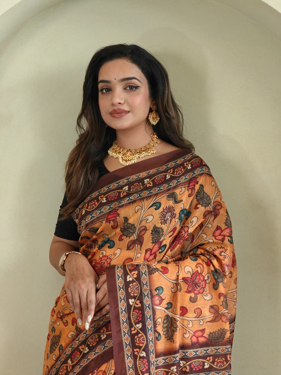 Kayatri New Colorful Pure Cotton Saree with Kalamkari Digital Print & Elegant Tassel Finish