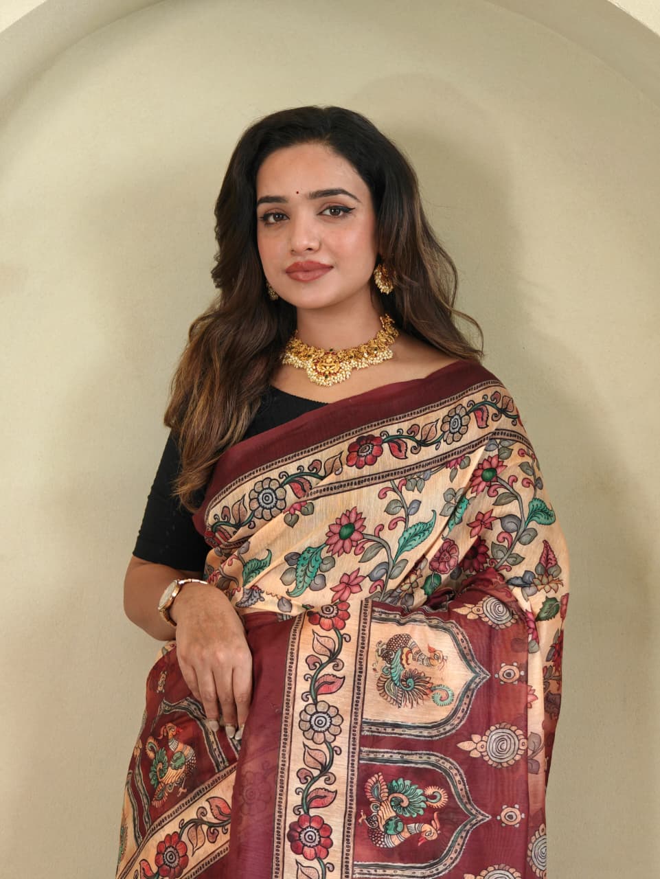Kayatri New Colorful Pure Cotton Saree with Kalamkari Digital Print & Elegant Tassel Finish