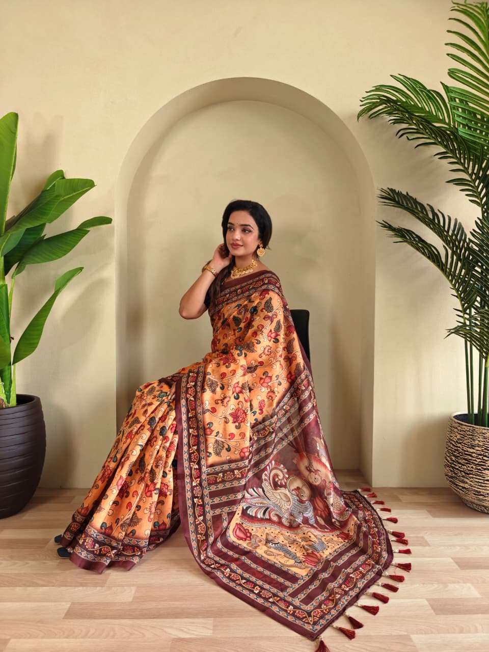 Kayatri New Colorful Pure Cotton Saree with Kalamkari Digital Print & Elegant Tassel Finish