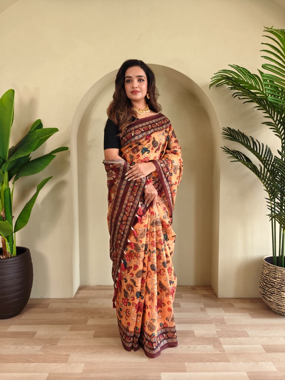Kayatri New Colorful Pure Cotton Saree with Kalamkari Digital Print & Elegant Tassel Finish