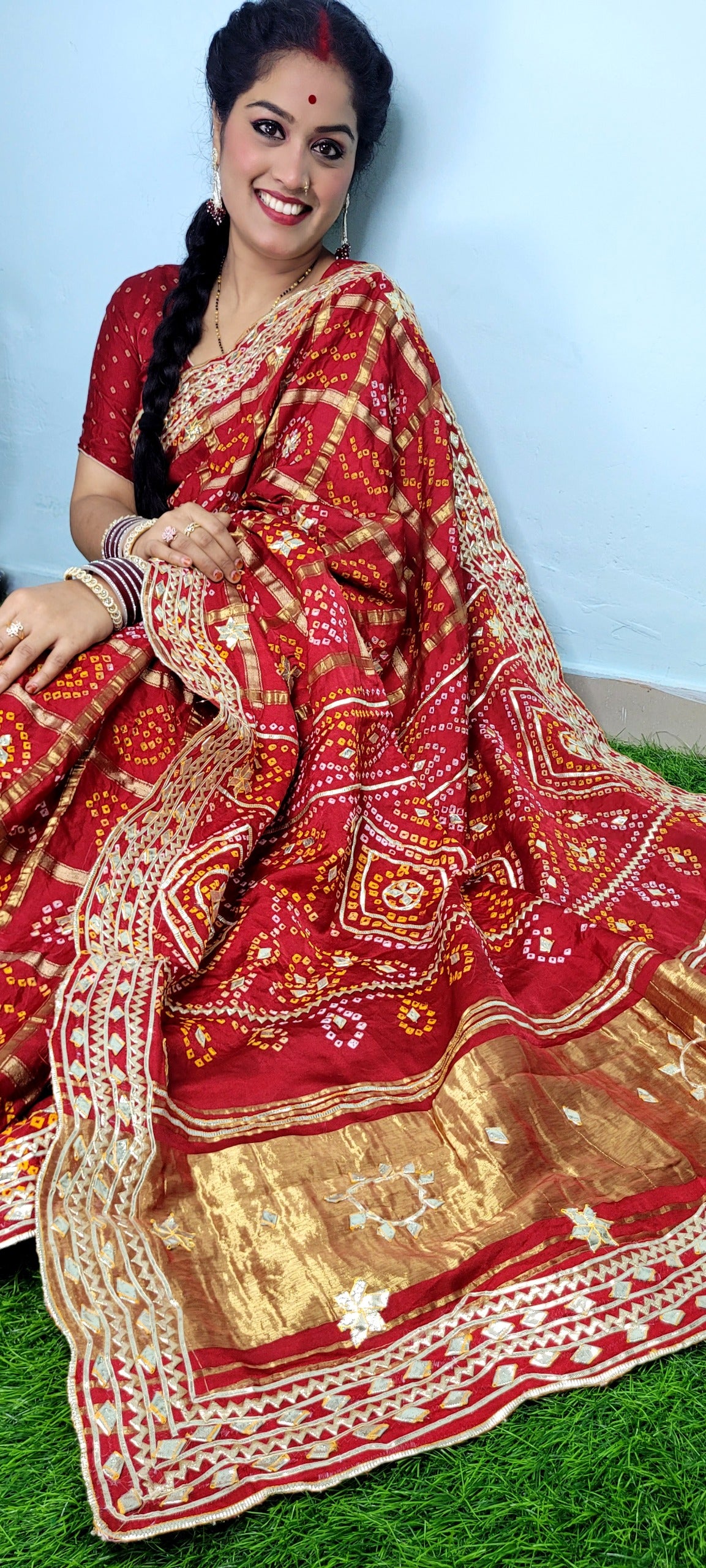 Kayatri New Bridal Modal Gajji Silk Saree with Full Kachi Gotta Patti  Hand Bandhej