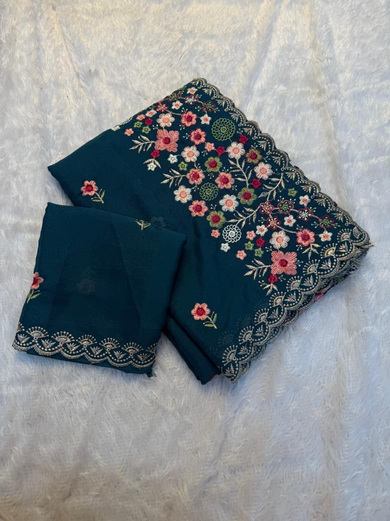 Kayatri New Premium Soft Georgette Saree with Full Thread Embroidery