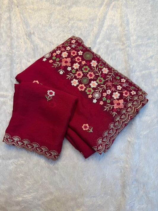 Kayatri New Premium Soft Georgette Saree with Full Thread Embroidery