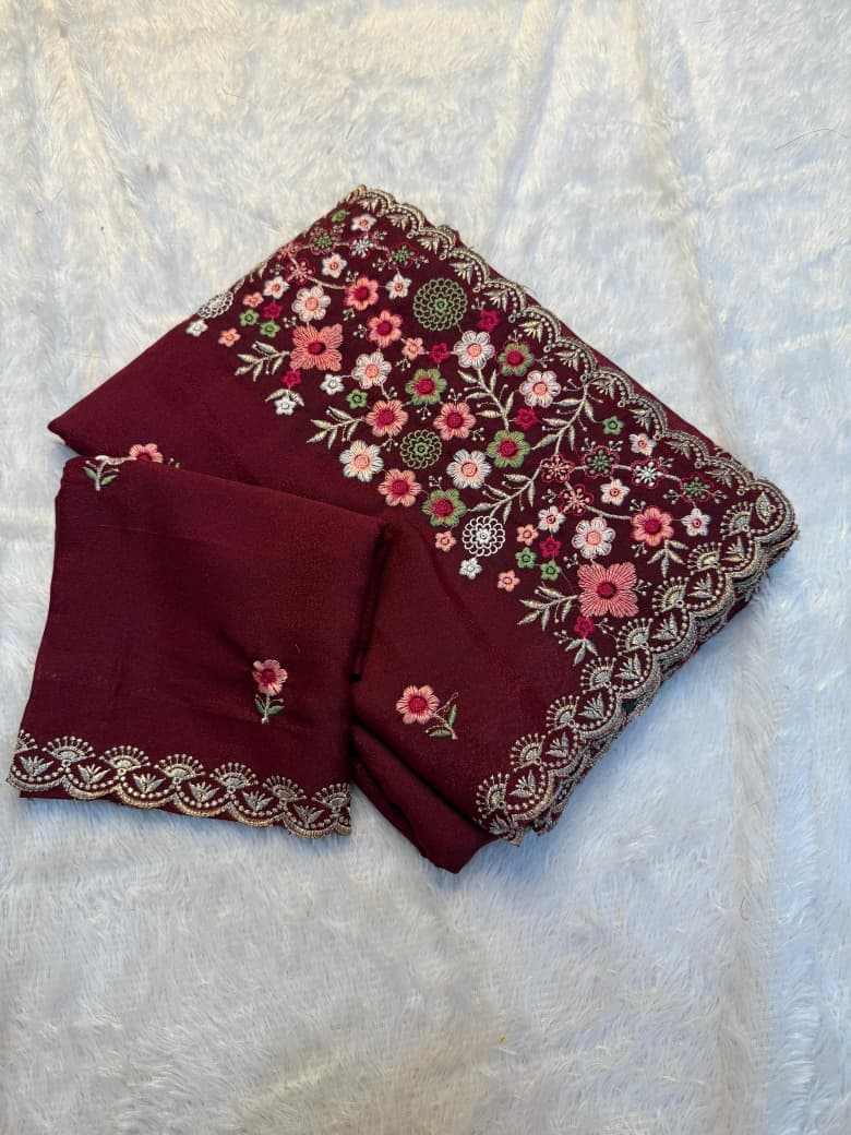 Kayatri New Premium Soft Georgette Saree with Full Thread Embroidery