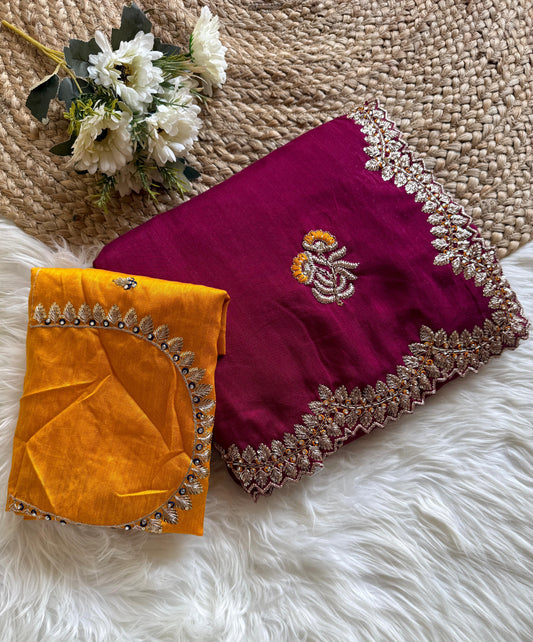 Kayatri New  Stunning Vichitra Silk Saree with Contrast Art Silk Embroidered Blouse