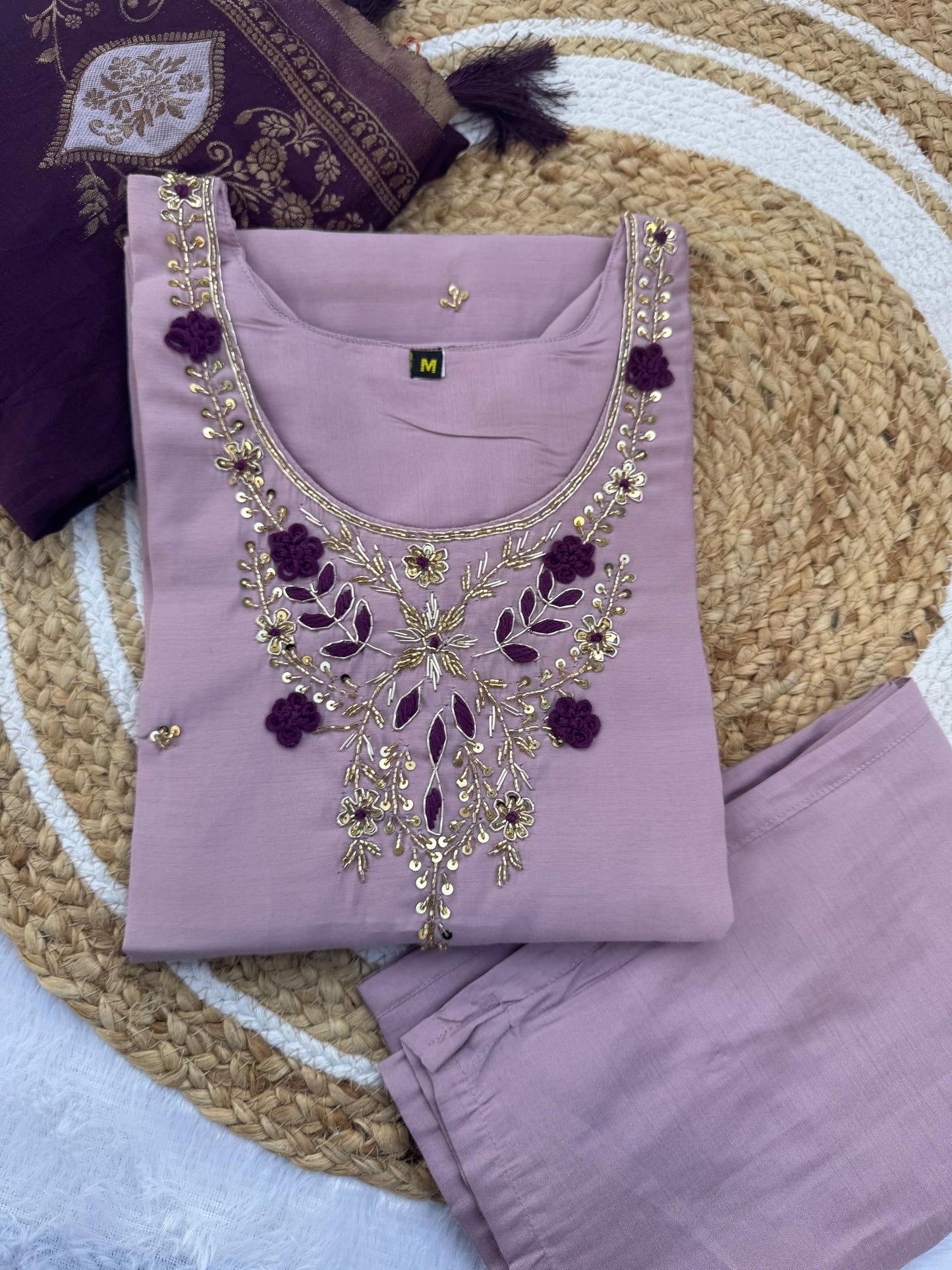 Kayatri New Luxury Roman Silk Top–Bottom with Hand-Dyed Banarasi Dupatta