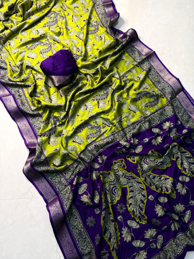 Kayatri New Premium Black Dola Silk Saree with Pen Kalamkari Artwork