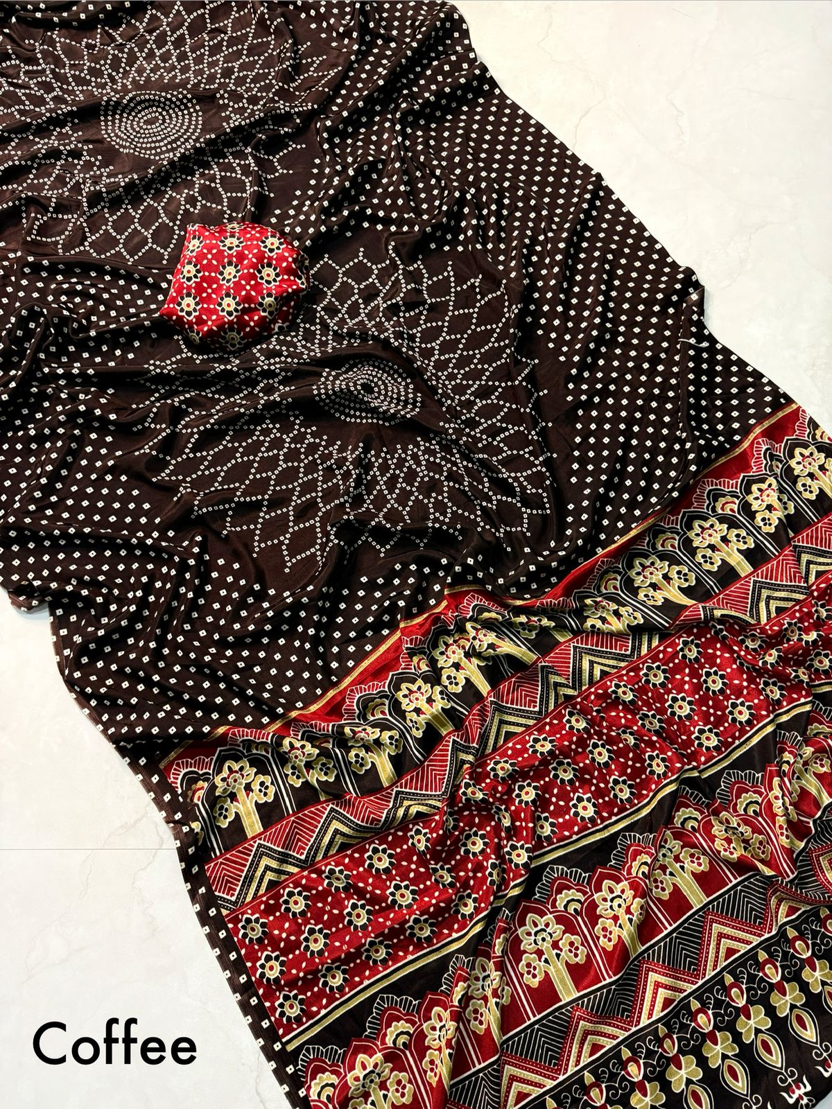 Kayatri New Pure Crepe Silk Ajrakh Saree New Super Design