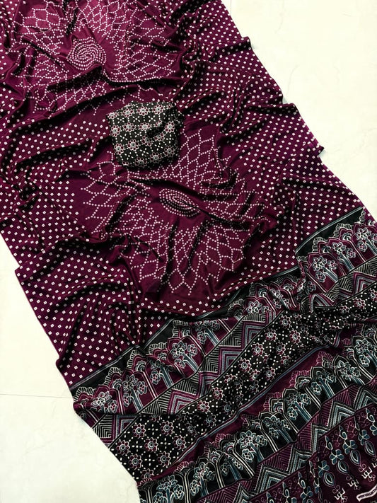 Kayatri New Pure Crepe Silk Ajrakh Saree New Super Design