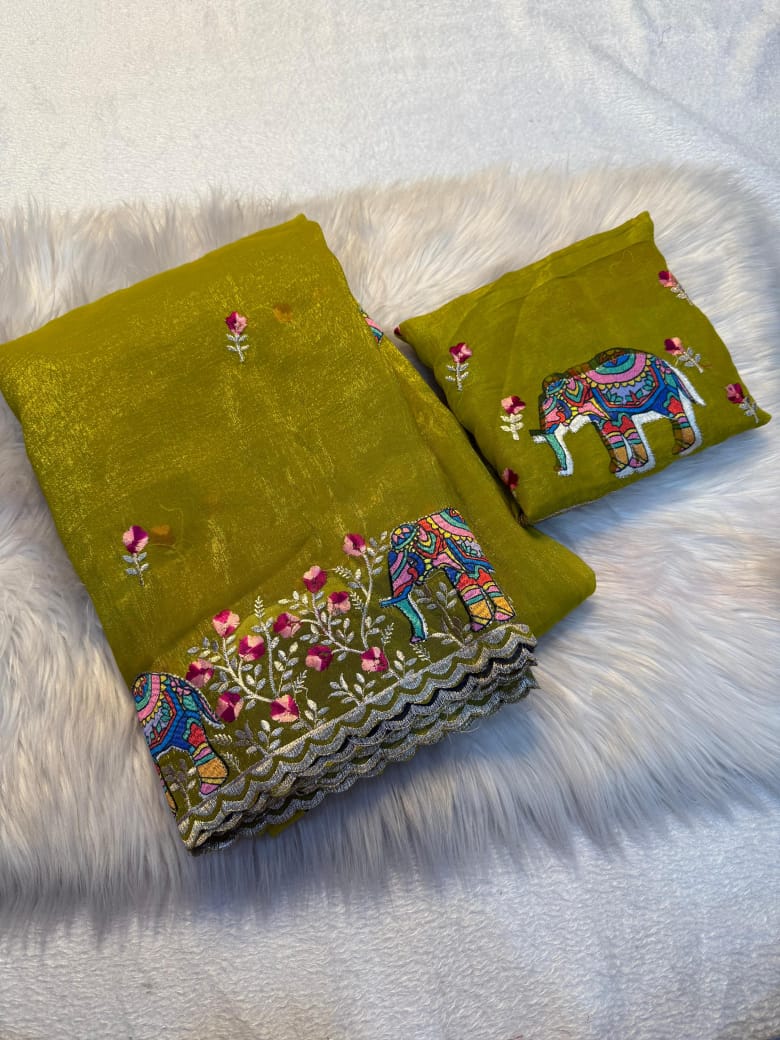 Kayatri New Premium Soft Crunchy Embroidered Saree with Matching Work Blouse