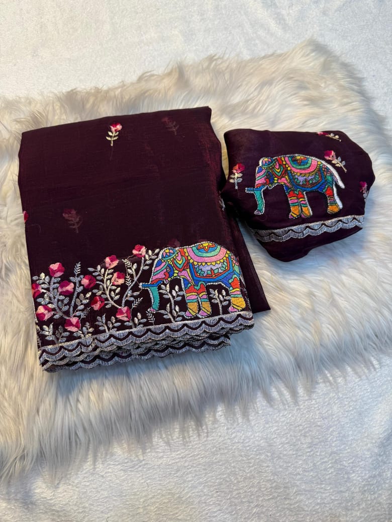 Kayatri New Premium Soft Crunchy Embroidered Saree with Matching Work Blouse