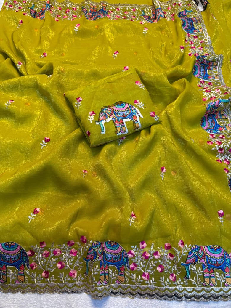 Kayatri New Premium Soft Crunchy Embroidered Saree with Matching Work Blouse