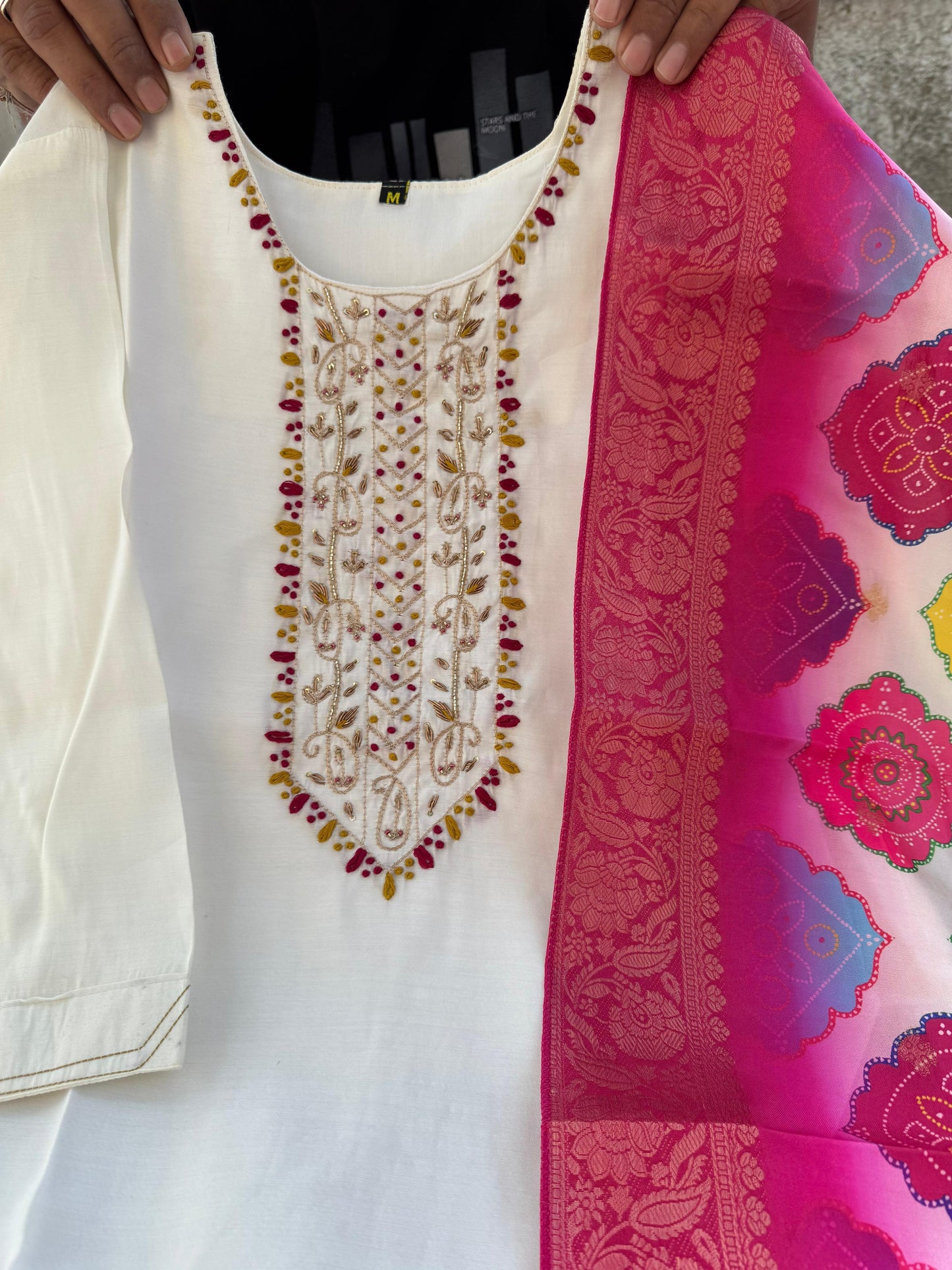 Kayatri New Premium Roman Silk Kurti Set with Hand Work  Chanderi Dupatta