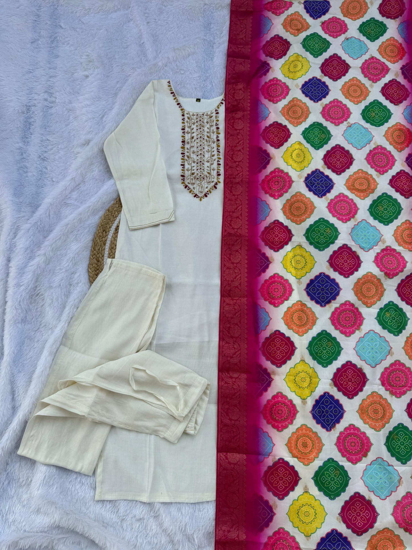 Kayatri New Premium Roman Silk Kurti Set with Hand Work  Chanderi Dupatta