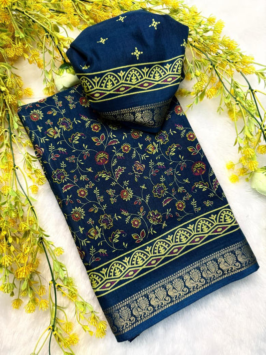 Kayatri New Soft Mul Mul Cotton Silk Pen Kalamkari Saree with Hamsa Border