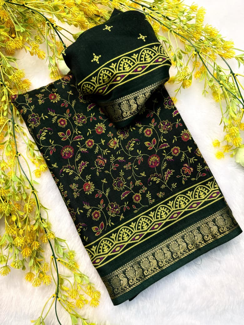 Kayatri New Soft Mul Mul Cotton Silk Pen Kalamkari Saree with Hamsa Border