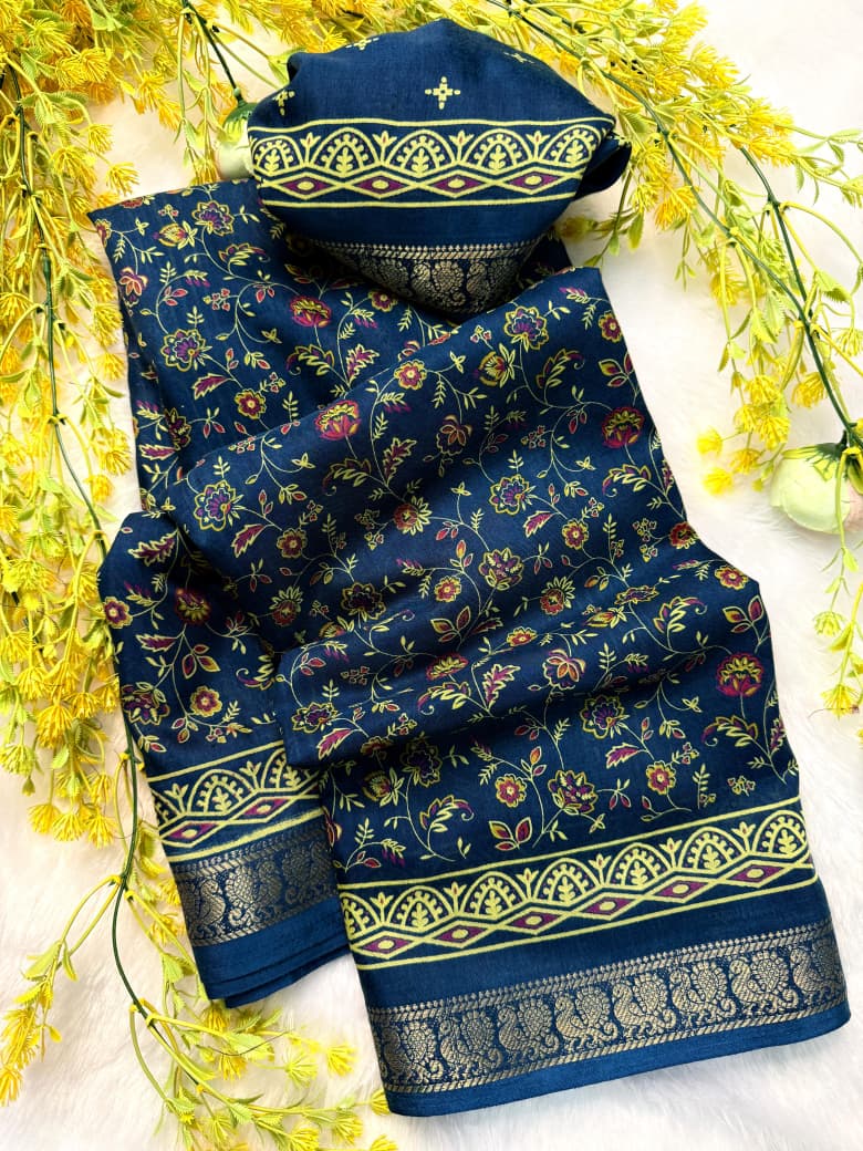 Kayatri New Soft Mul Mul Cotton Silk Pen Kalamkari Saree with Hamsa Border