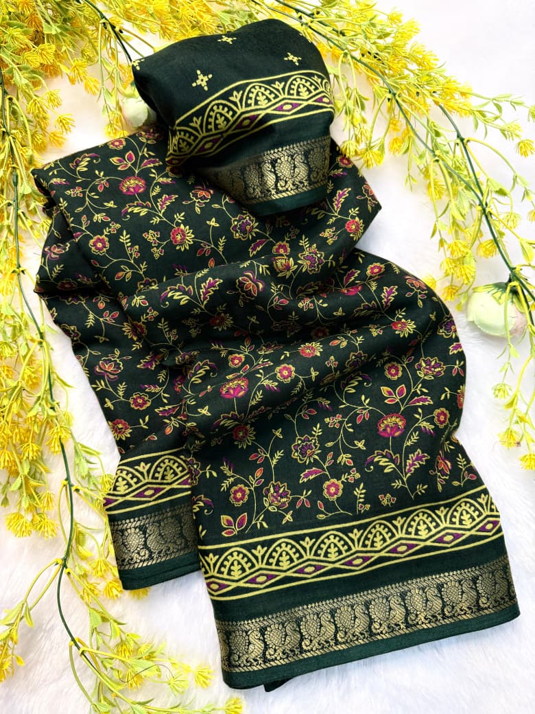 Kayatri New Soft Mul Mul Cotton Silk Pen Kalamkari Saree with Hamsa Border