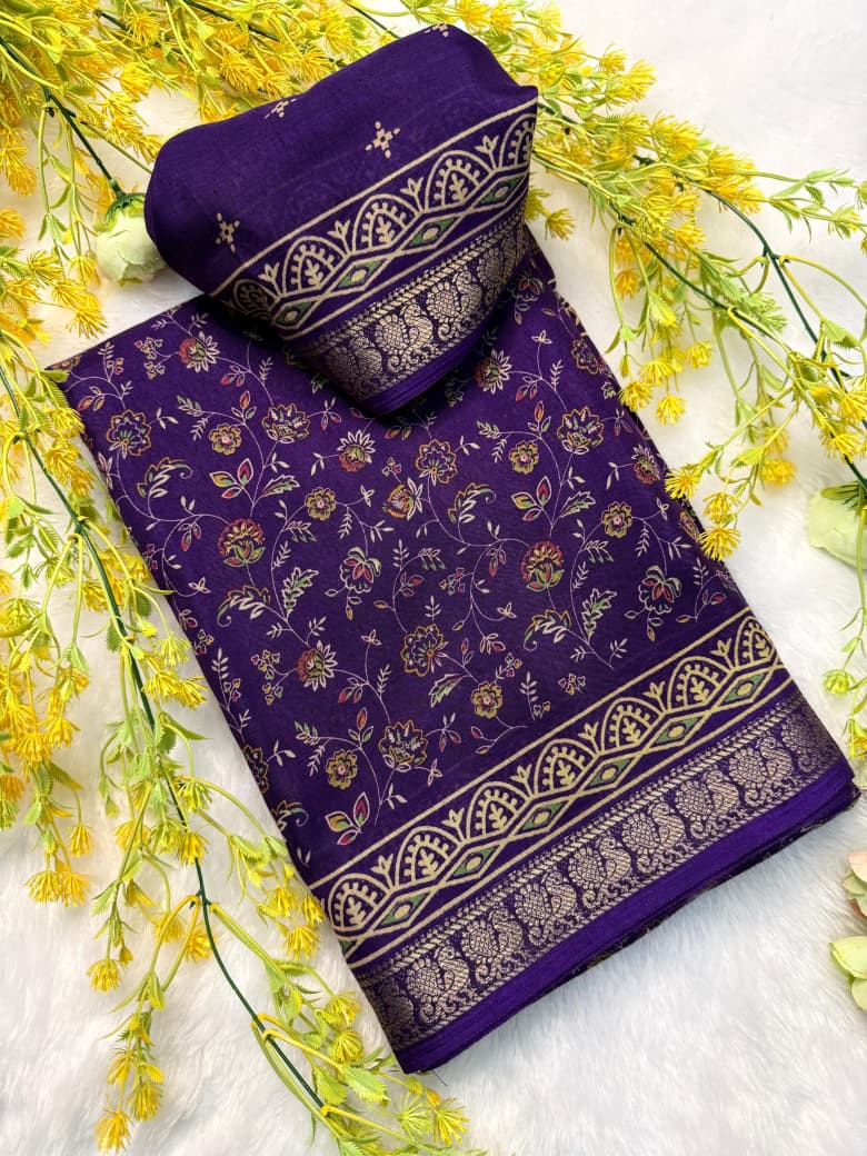 Kayatri New Soft Mul Mul Cotton Silk Pen Kalamkari Saree with Hamsa Border