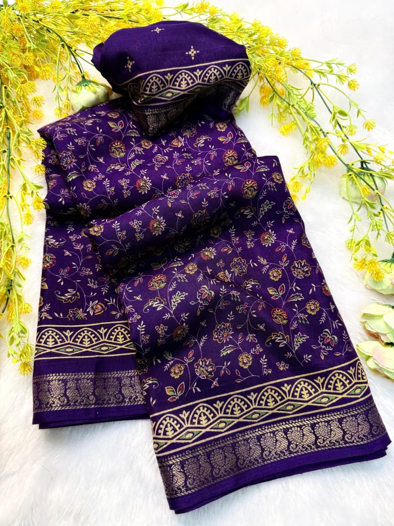 Kayatri New Soft Mul Mul Cotton Silk Pen Kalamkari Saree with Hamsa Border