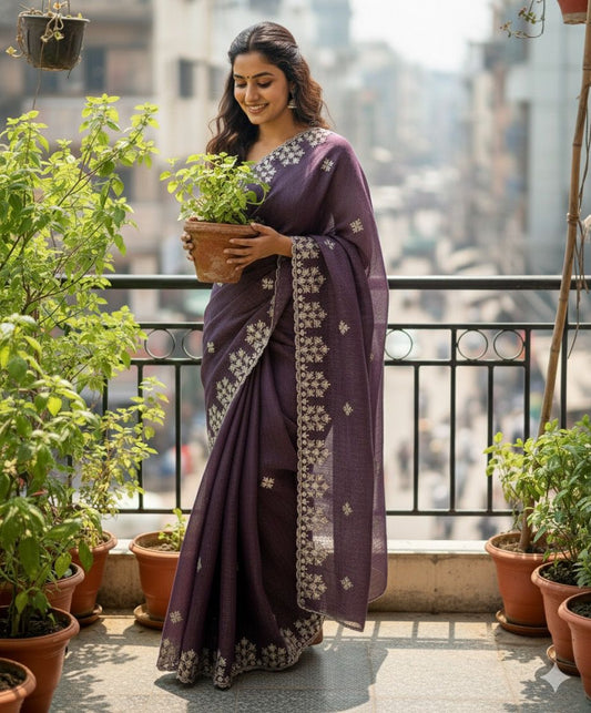 Kayatri New Designer Crushed Silk Saree with Heavy Zari Floral Border