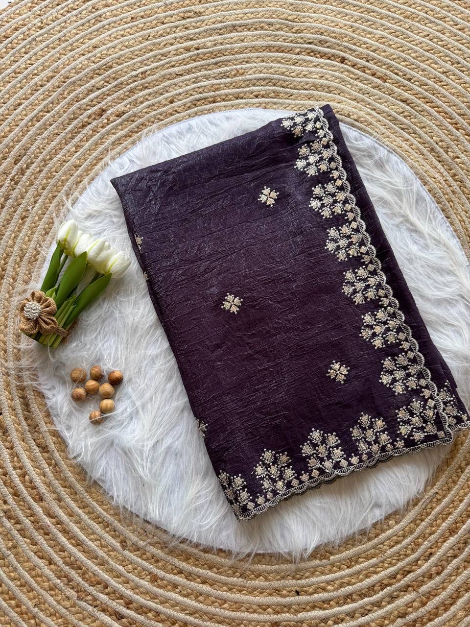 Kayatri New Designer Crushed Silk Saree with Heavy Zari Floral Border