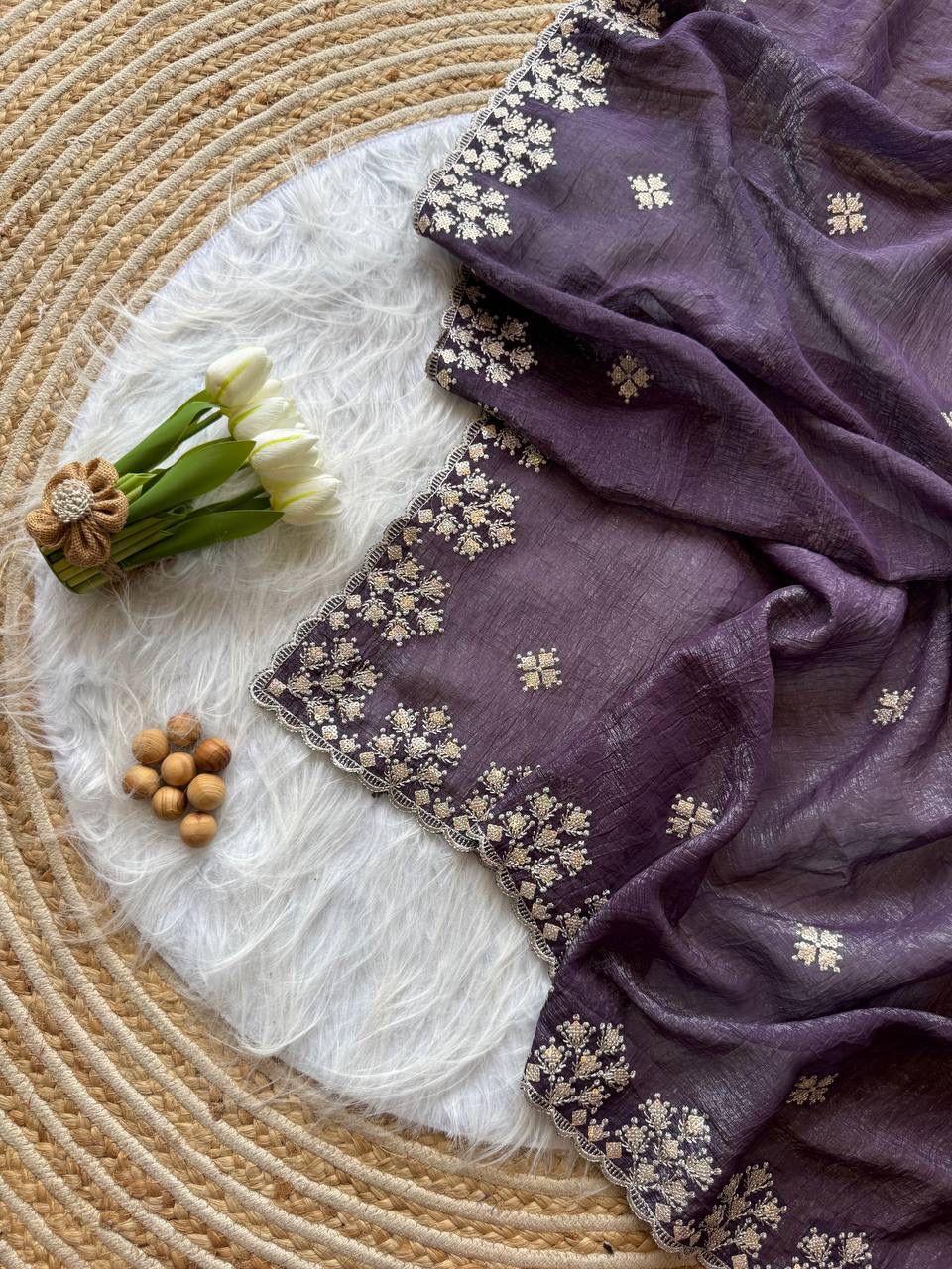 Kayatri New Designer Crushed Silk Saree with Heavy Zari Floral Border