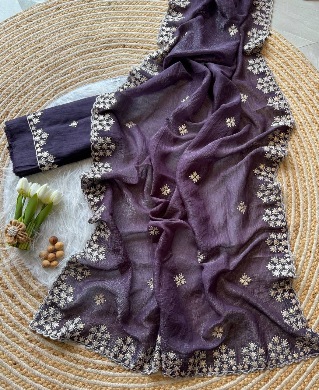 Kayatri New Designer Crushed Silk Saree with Heavy Zari Floral Border