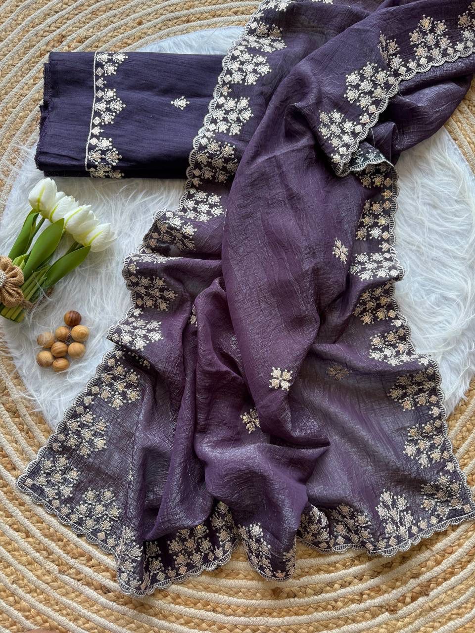 Kayatri New Designer Crushed Silk Saree with Heavy Zari Floral Border