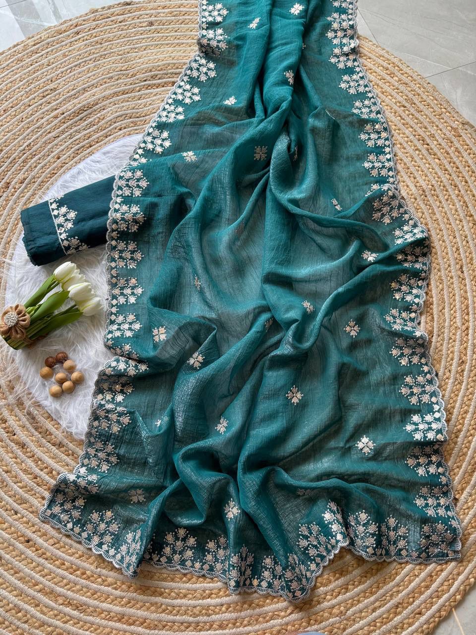 Kayatri New Designer Crushed Silk Saree with Heavy Zari Floral Border