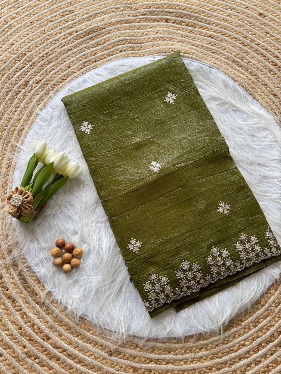 Kayatri New Designer Crushed Silk Saree with Heavy Zari Floral Border