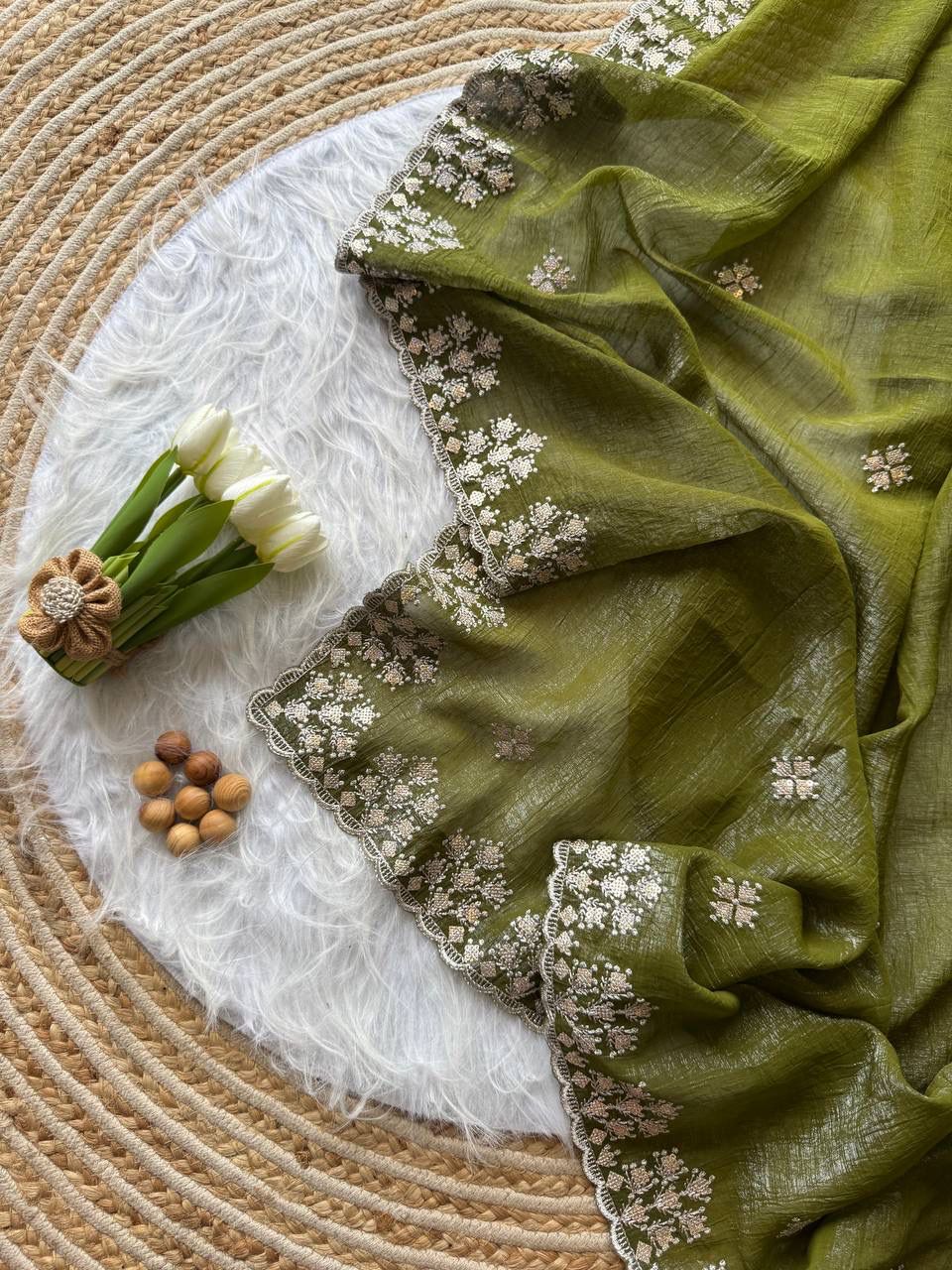 Kayatri New Designer Crushed Silk Saree with Heavy Zari Floral Border